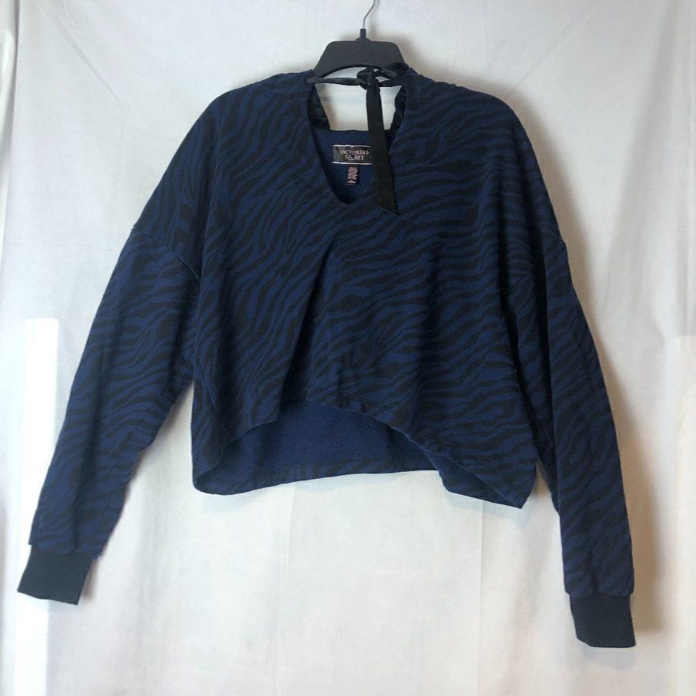 Victoria's Secret Lounge Crop Hoodie Blue Zebra Print Loose Size M.     RS